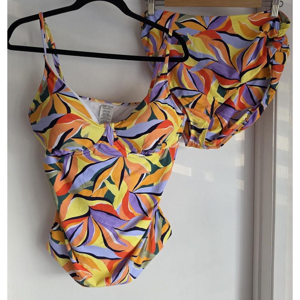 Anne Cole Bikini Set XXL Multicolor Abstract Swimwear Top Bottom Two Piece